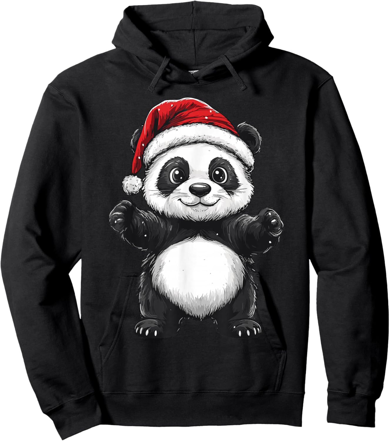 Panda Santa Hat Christmas Boys Girls Kids Panda Lover Pajama Hoodie - Hoodie | Black