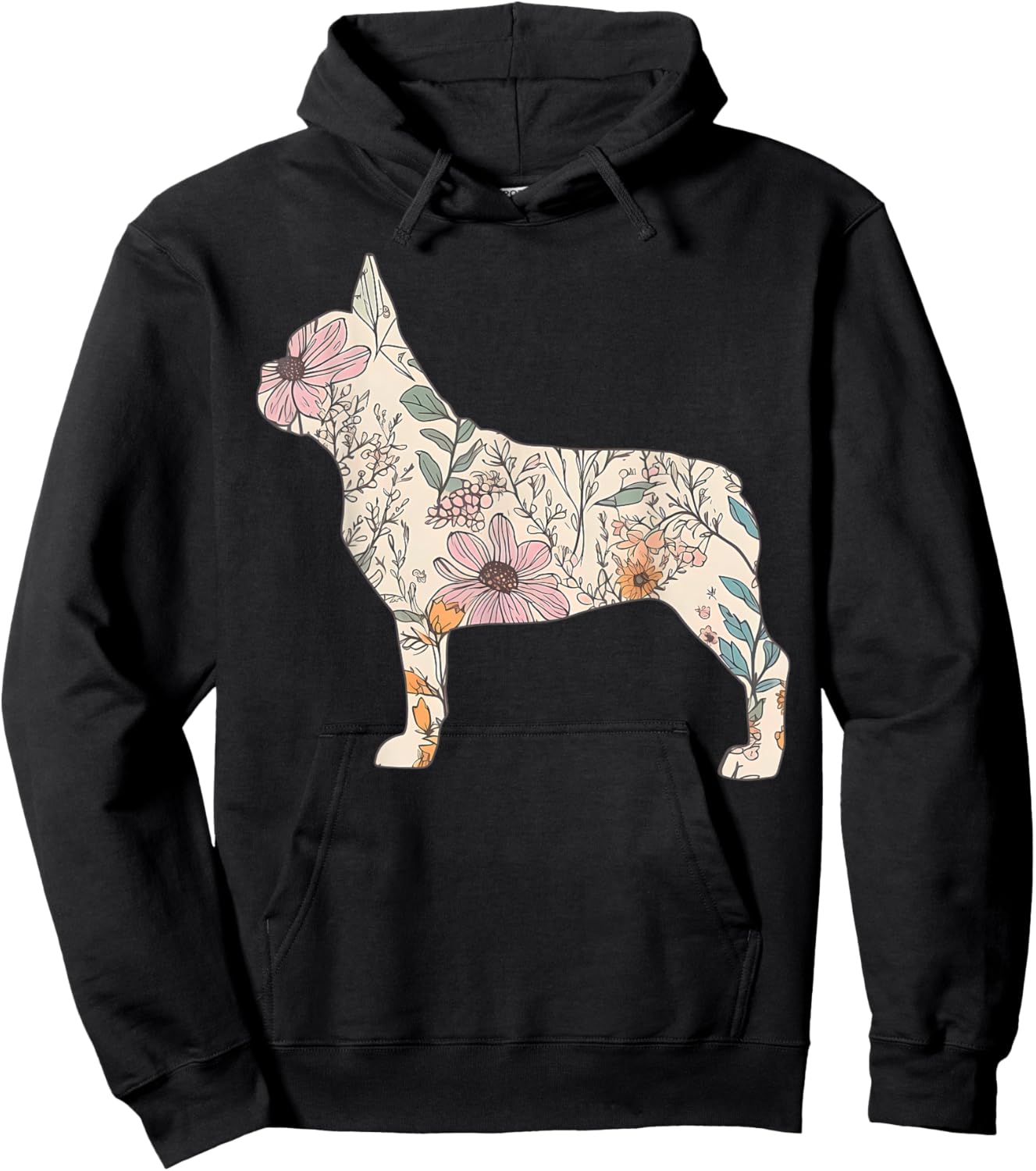 Floral French Dog Silhouette Dog Pet French Bulldog Flower Women Hoodie - Hoodie | Black