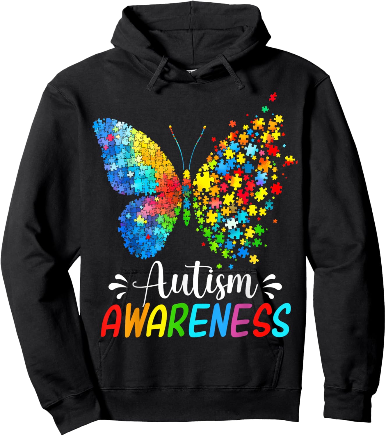 Autism Awareness Butterfly Cute Colorful Rainbow Women Girls Hoodie - Hoodie | Black