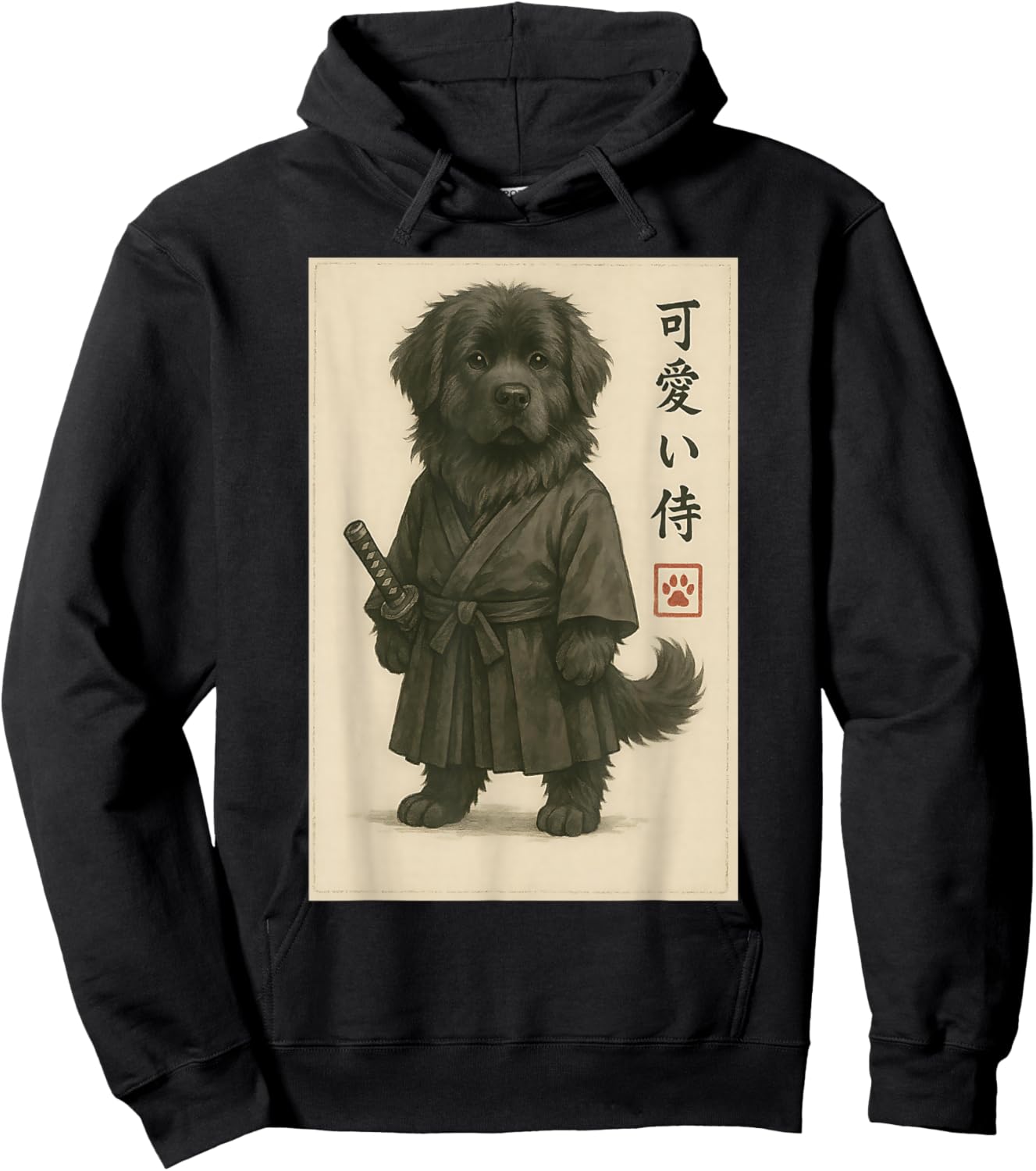 Newfoundland Dog Samurai Ink Art Sumi-e Style Novelty Kawaii Hoodie - Hoodie | Black