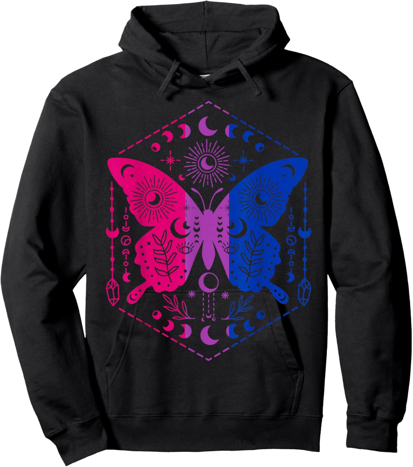 Mystical Bisexual Butterfly with Celestial Moon Magic Hoodie - Hoodie | Black