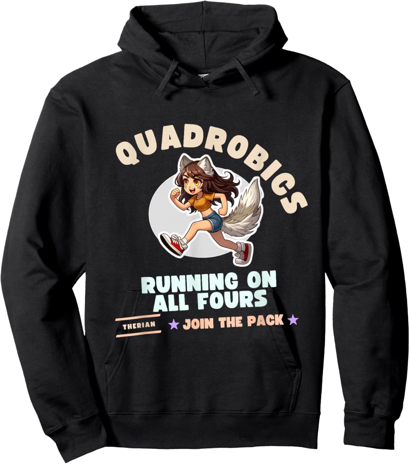 Quardrobics Therian Gear For Teen Tween Girl Fox Wolf Cat Hoodie - Hoodie | Black