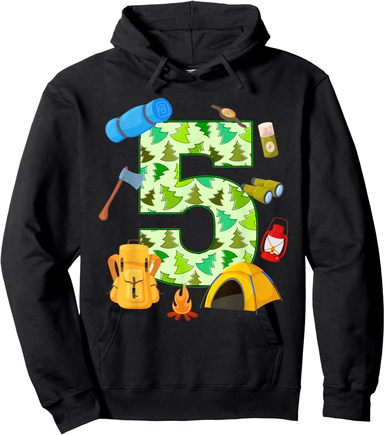 5th Birthday Camping Theme 5 Year Old Birthday Kids Hoodie - Hoodie | Black