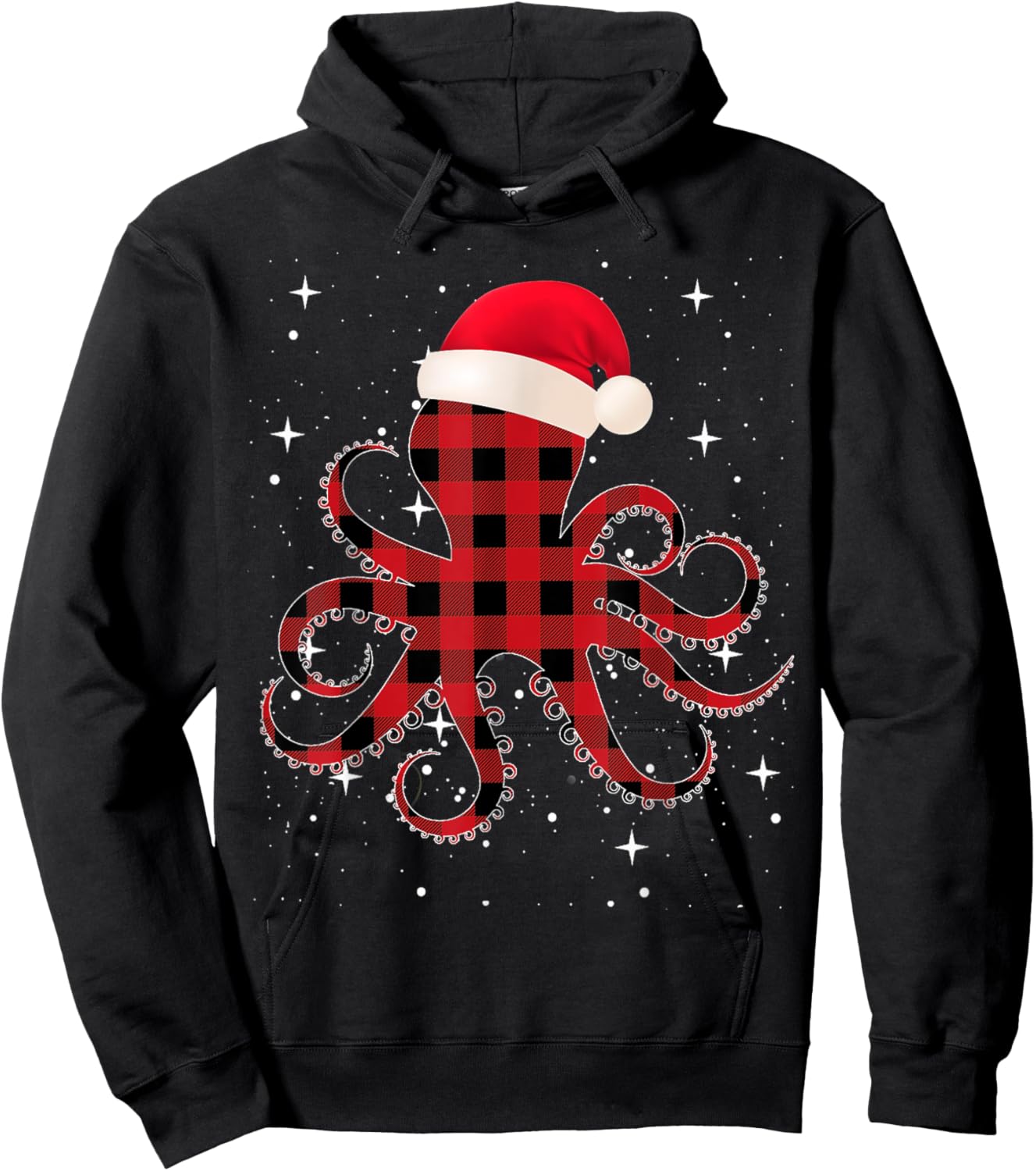 Pajamas Red& Black Plaid Flannel Christmas Octopus Santa Hat Hoodie - Hoodie | Black