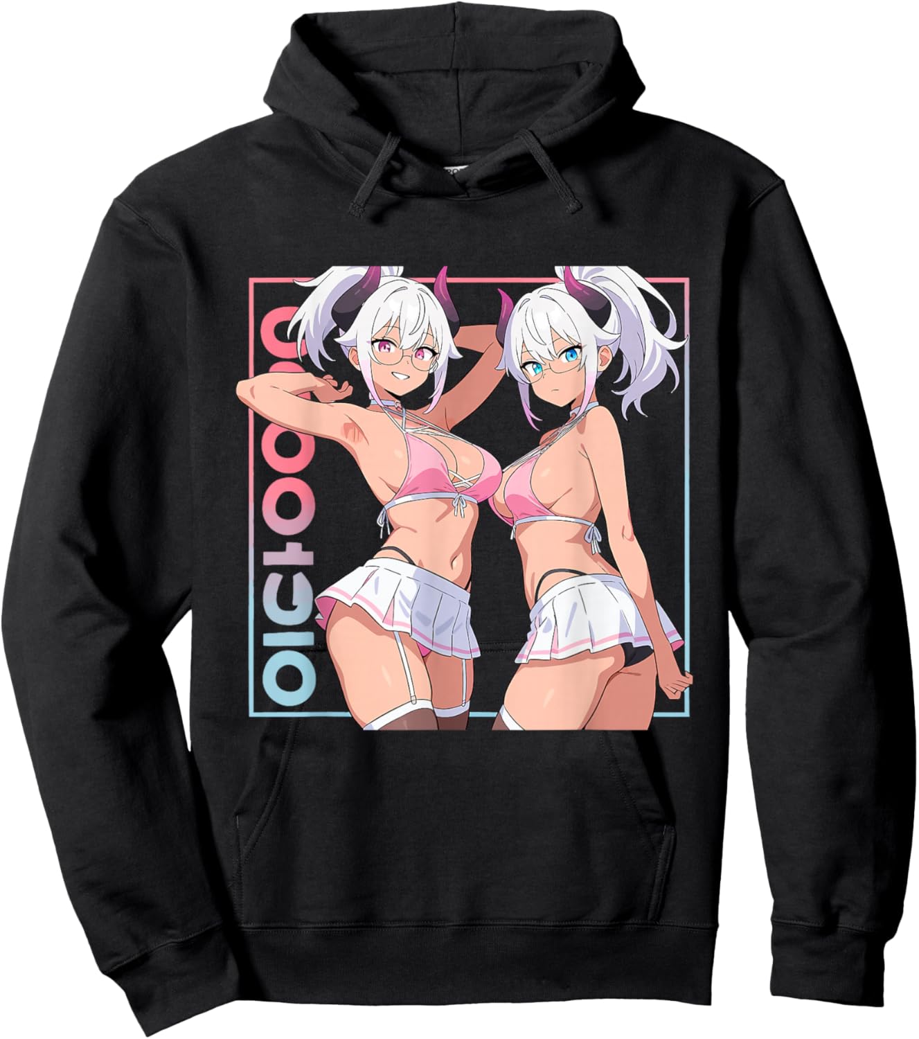 Waifu Sexy Anime Girl Horns Mini Skirt Japanese Retro Art Hoodie - Hoodie | Black