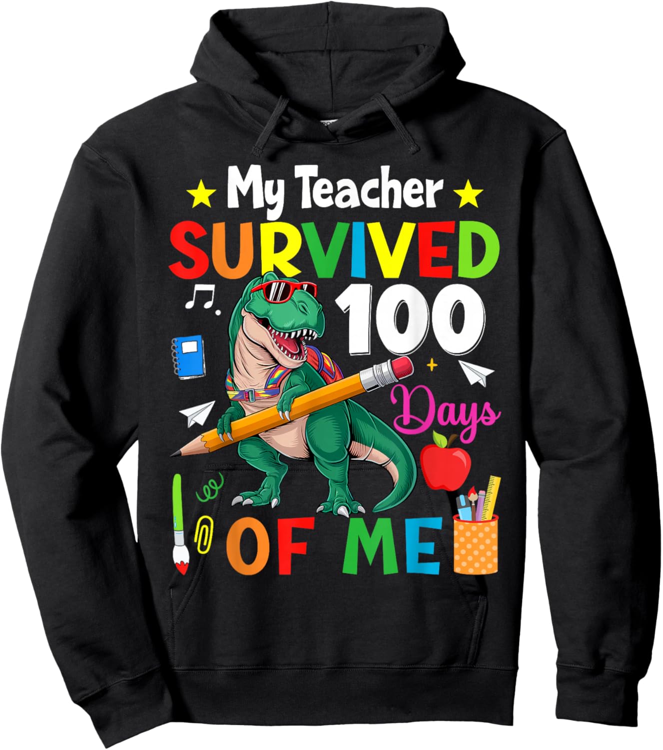 100th Day Of School My Teacher Survived 100 Days Of Me Boys Hoodie - Hoodie | Black