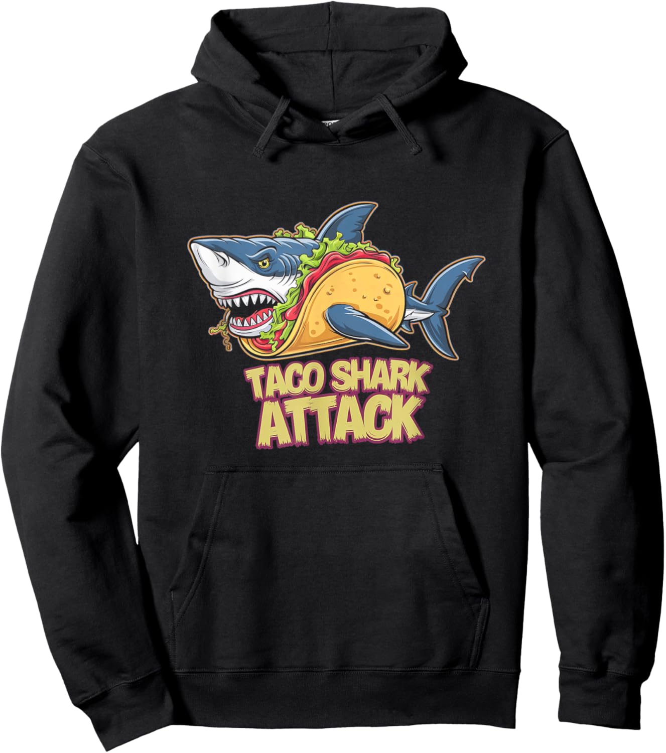 Taco Shark Attack Hilarious Food Pun Hoodie - Hoodie | Black