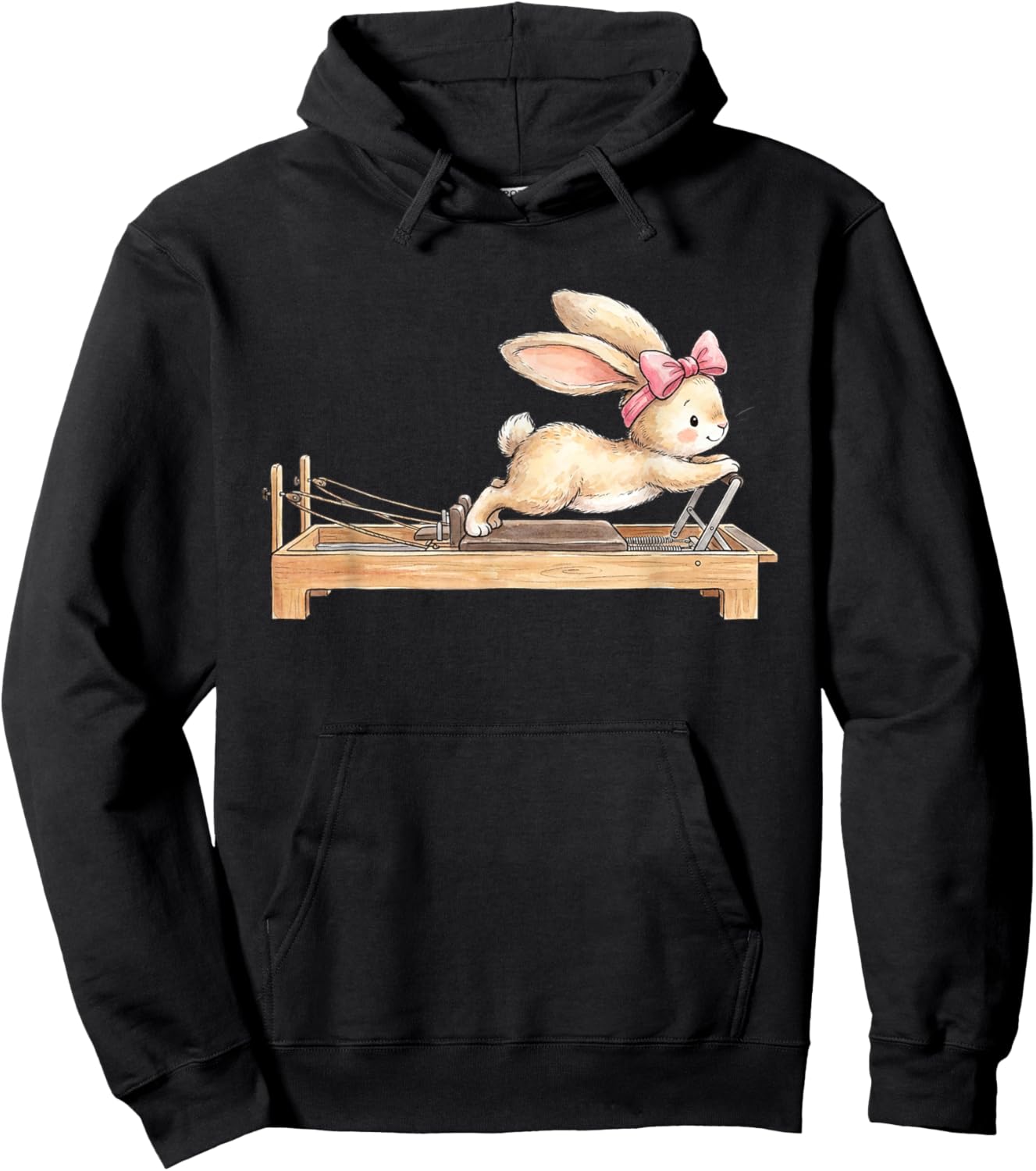 Cute Bunny Doing Pilates Reformer Machine Easter Rabbit Hoodie - Hoodie | Black