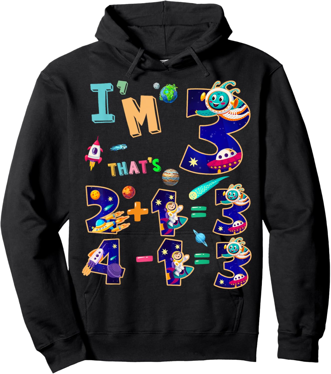 Maths 3rd Birthday Space Idea For Kids & 3 Year Old Numbers Hoodie - Hoodie | Black