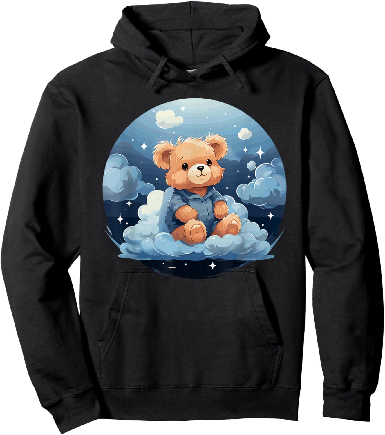 Cute Teddy Bear In Clouds With Stars Hoodie - Hoodie | Black