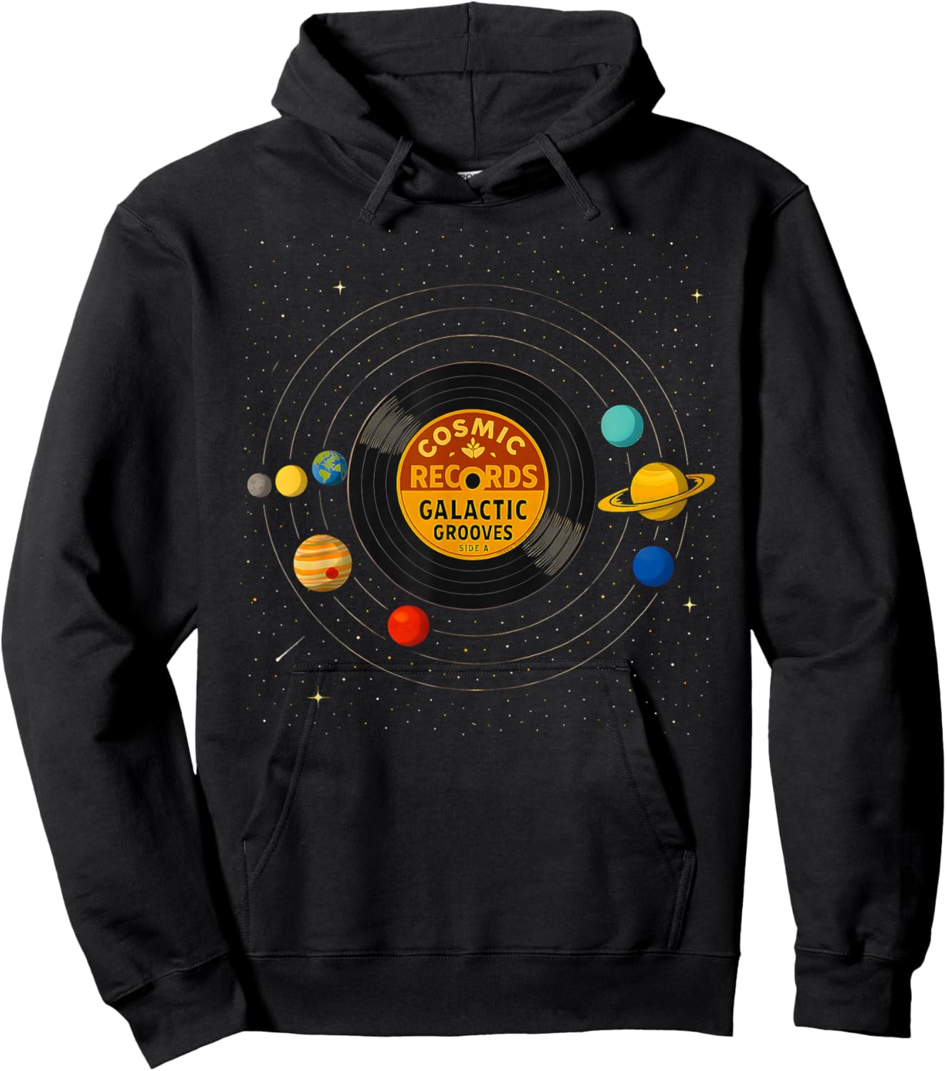 Vinyl Record Solar System Planets Astronomy Space Cosmic Hoodie - Hoodie | Black