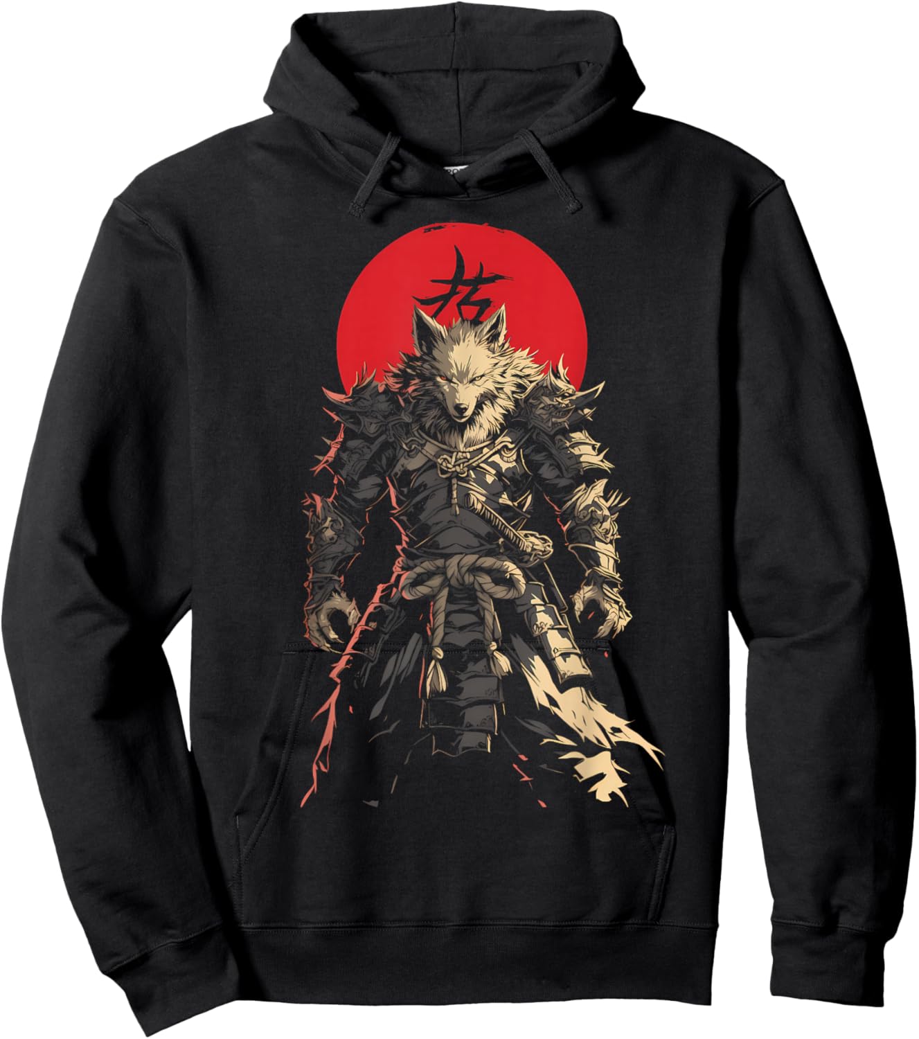 Japanese Samurai Wolf Kanji Samurai Warrior Wolf Hoodie - Hoodie | Black