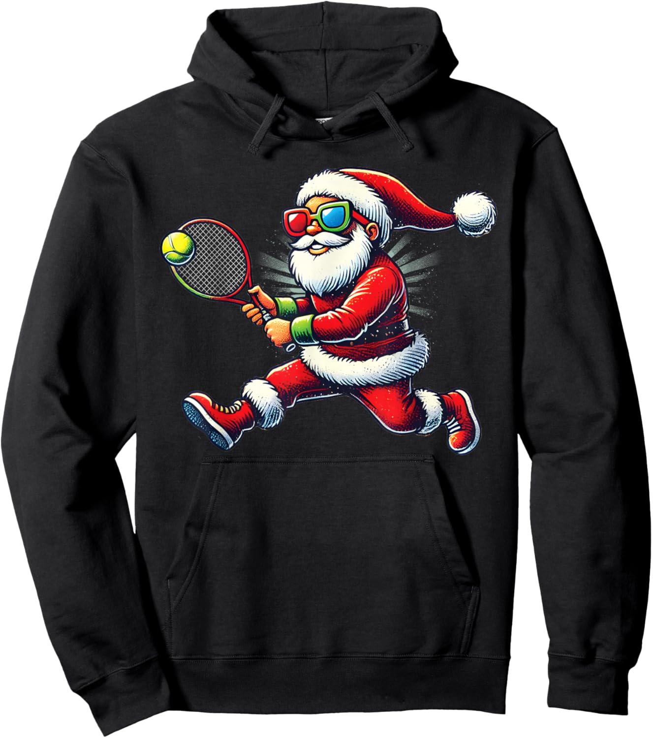 Santa Claus Playing Tennis Game Tennis Racket Christmas Hoodie - Hoodie | Black
