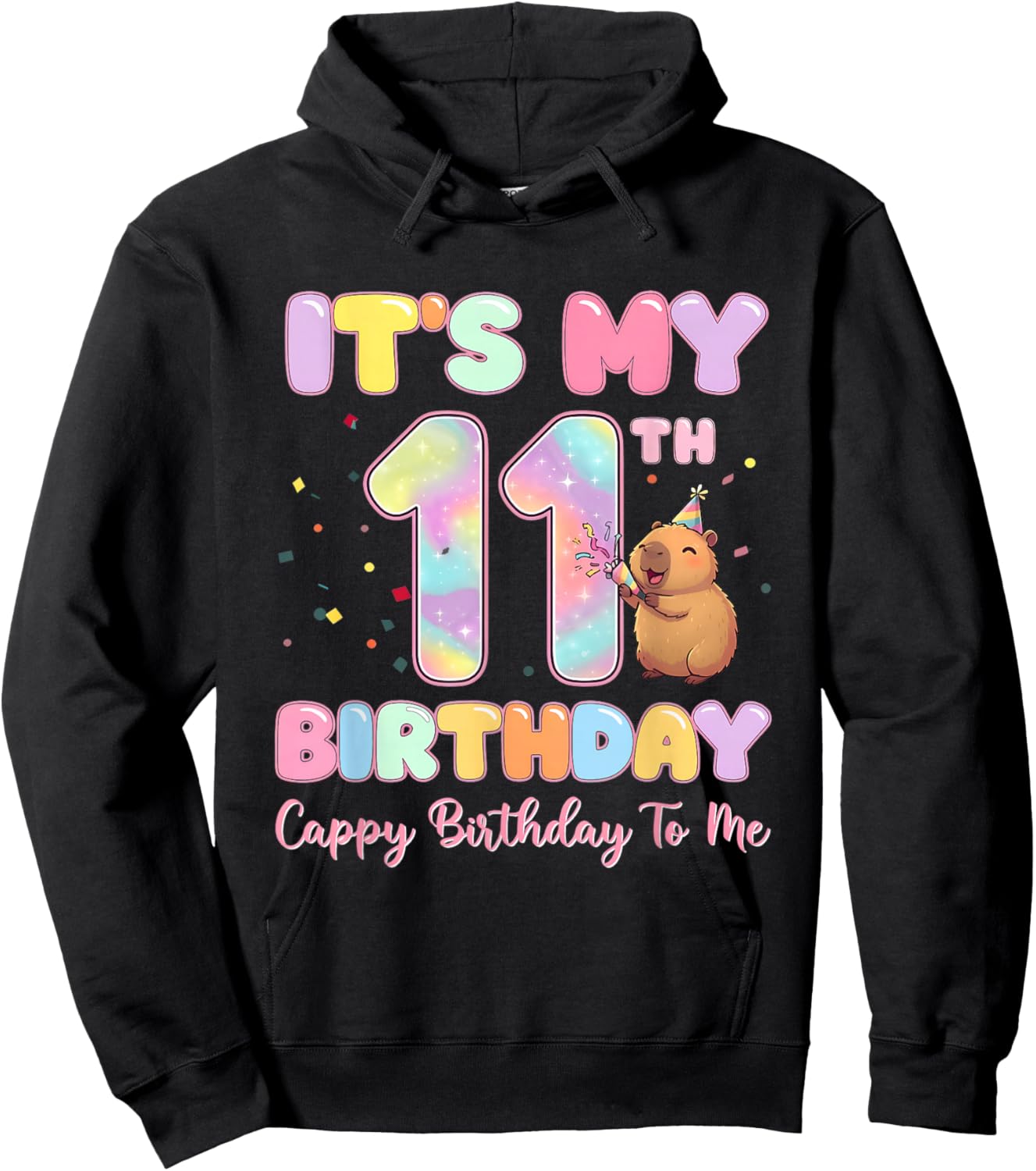 It's My 11th Birthday Cappy Birthday to Me Capybaras Groovy Hoodie - Hoodie | Black