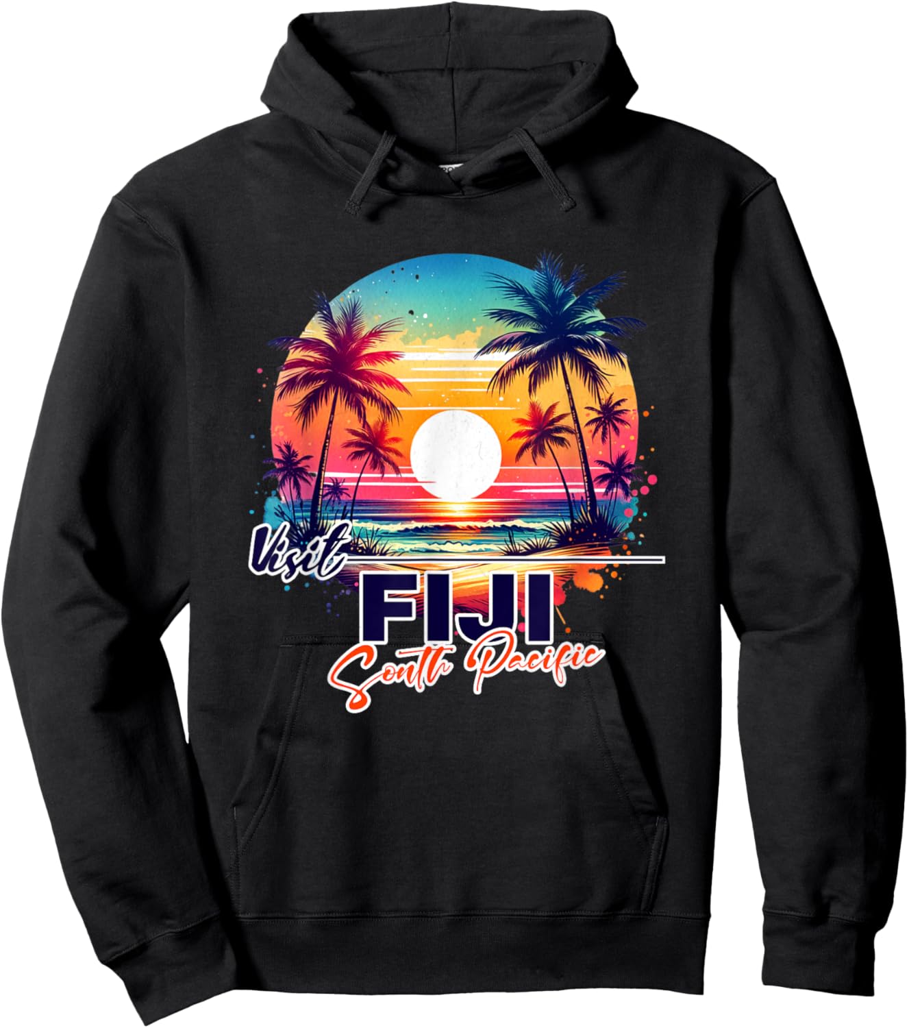 Fiji Sunset Beach Palm Tree Trip Souvenir Hoodie - Hoodie | Black