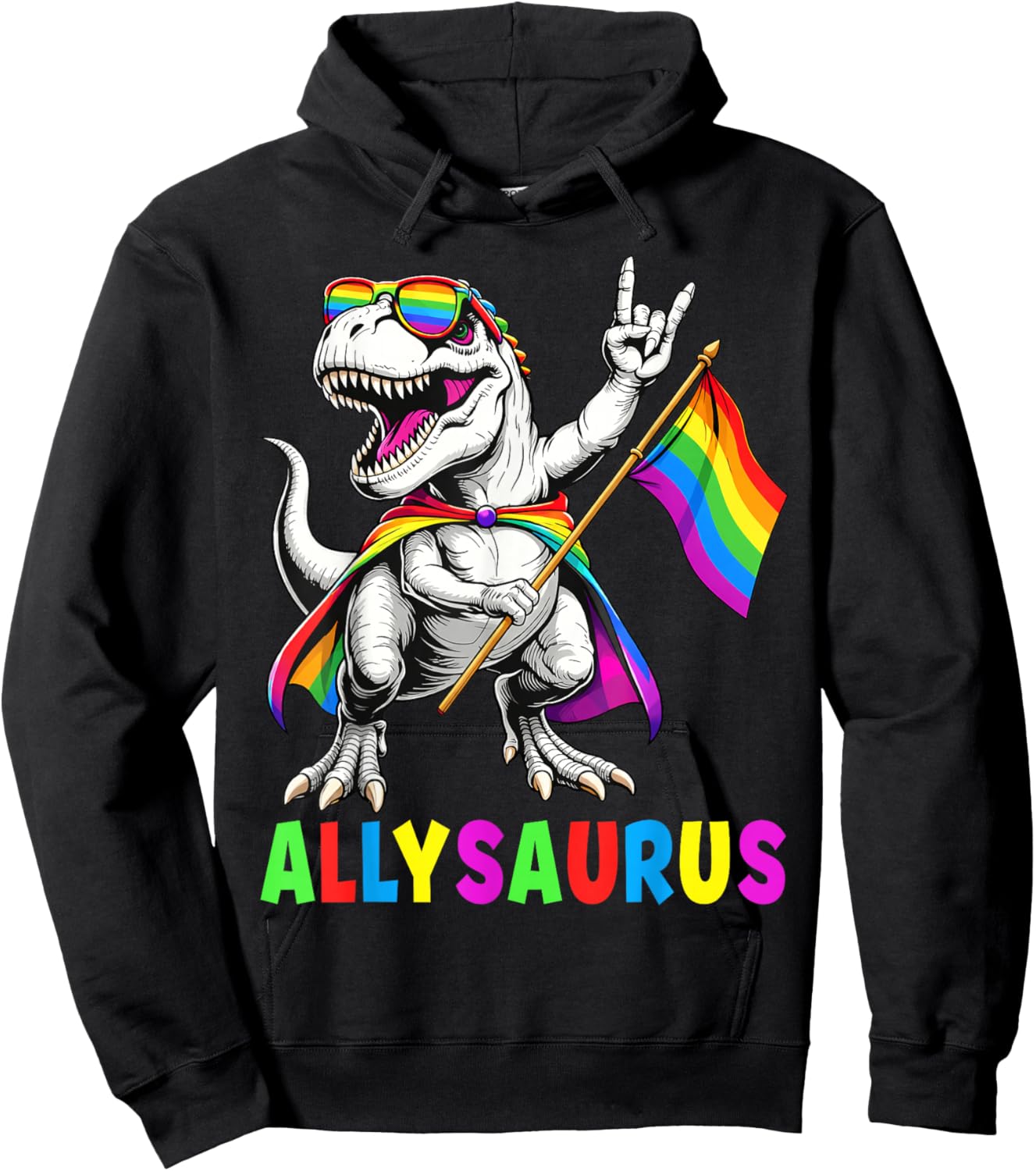 Rainbow Dinosaur Ally Allysaurus Pride Flag Men Women Kid Hoodie - Hoodie | Black