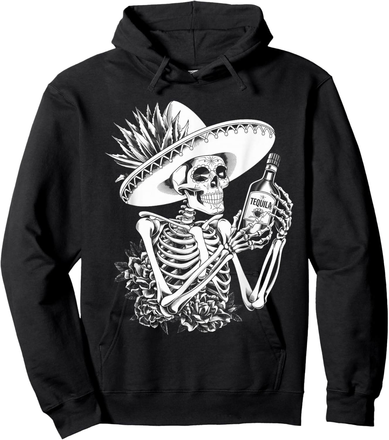 Mexico Vintage Skeleton Tequila Dia De Los Muertos Mexican Hoodie - Hoodie | Black