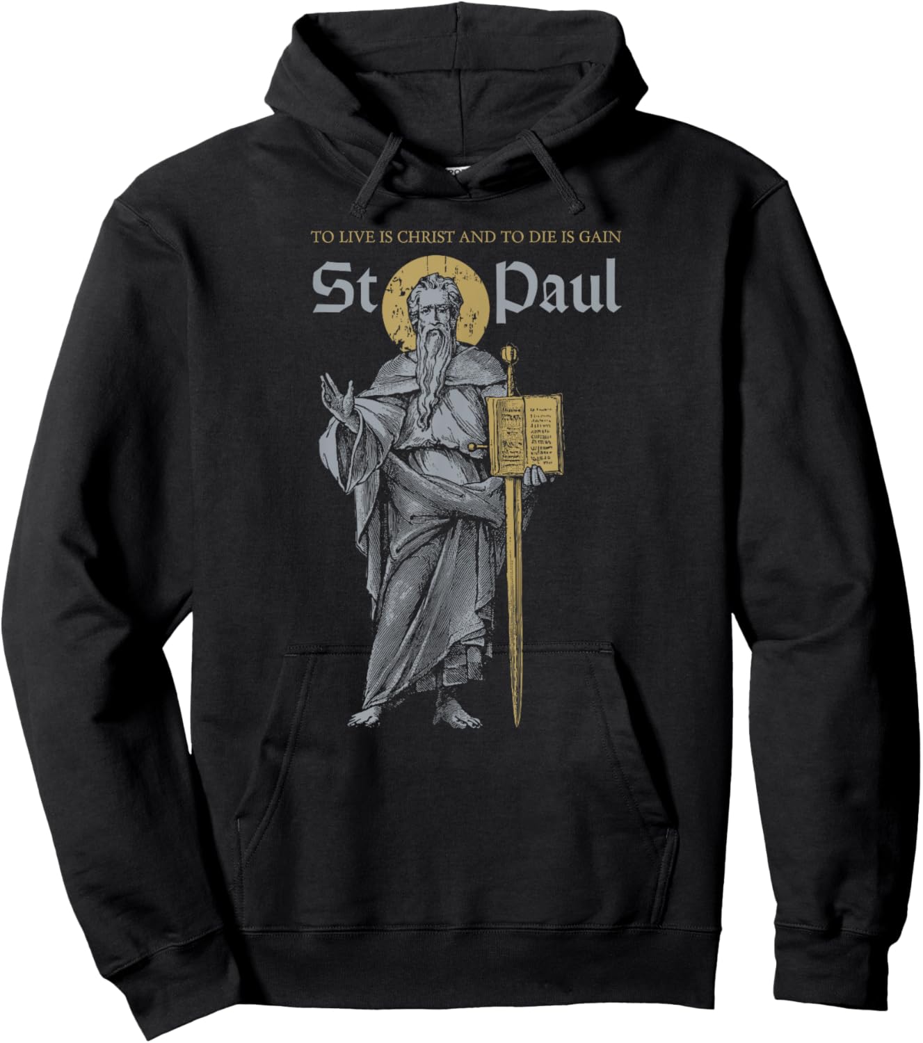 MJ Sacred Art Saint Paul the Apostle Philippians 1:21 Christian -Adults & Kids Black Short Sleeve Modern Hoodie - Hoodie | Black