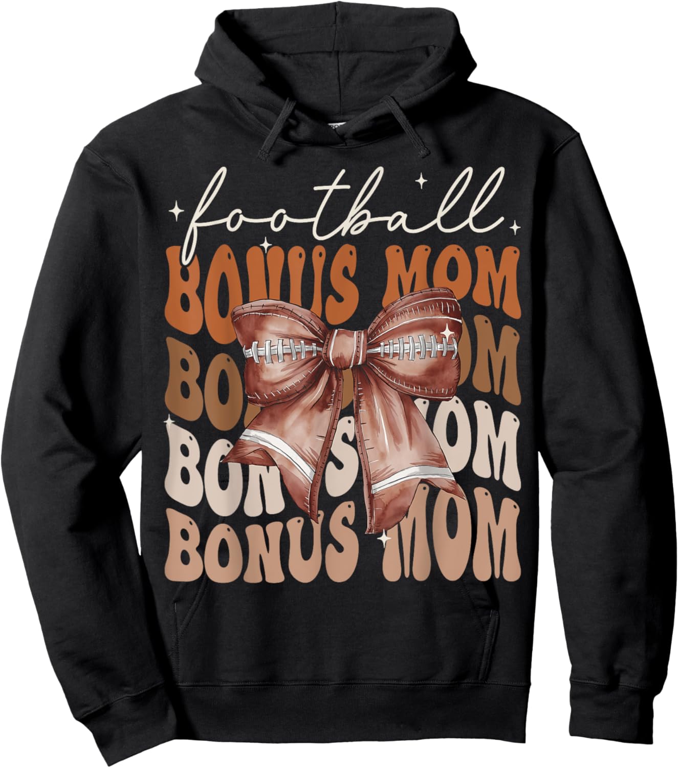 Football Bonus Mom American Football Coquette Bow Groovy Hoodie - Hoodie | Black