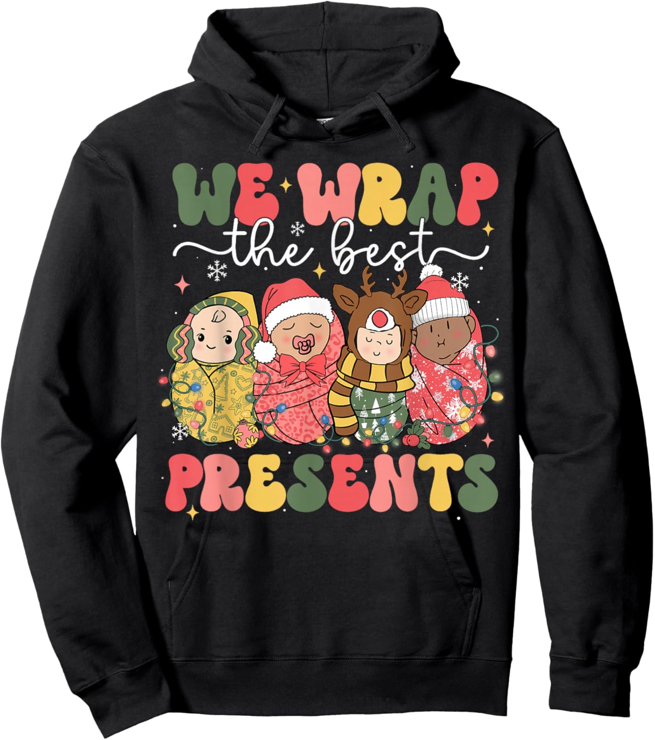 Christmas Labor & Delivery Nurse Lat - Adults, Black, Small, Short Sleeve, Cotton Blend, , Themed Novelty, Holiday, L&D Nurse, Christmas Lovers, Labor & Delivery Staff Hoodie - Hoodie | Black