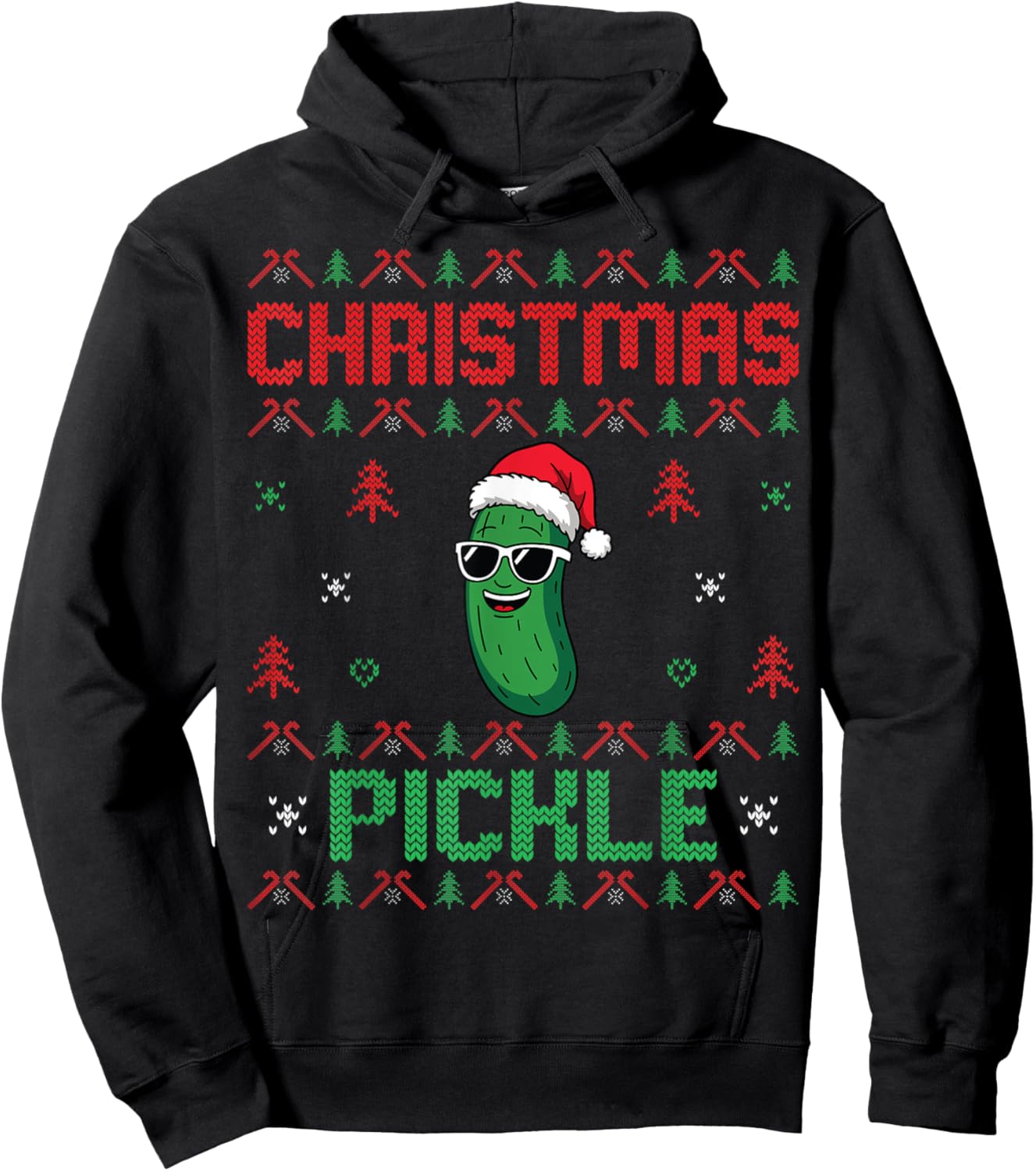 Pickle Wearing Santa Hat Xmas Party - Ugly Christmas Pickle Hoodie - Hoodie | Black
