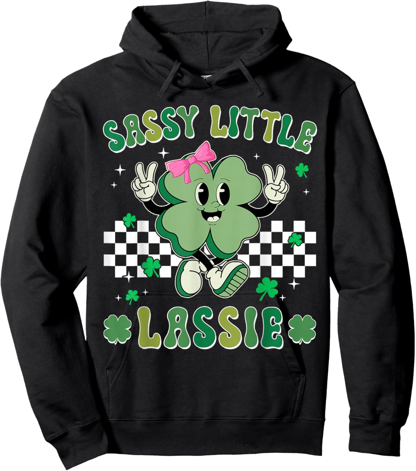 Retro St Patrick's Day Sassy Little Lassie Kid Girls Toddler Hoodie - Hoodie | Black