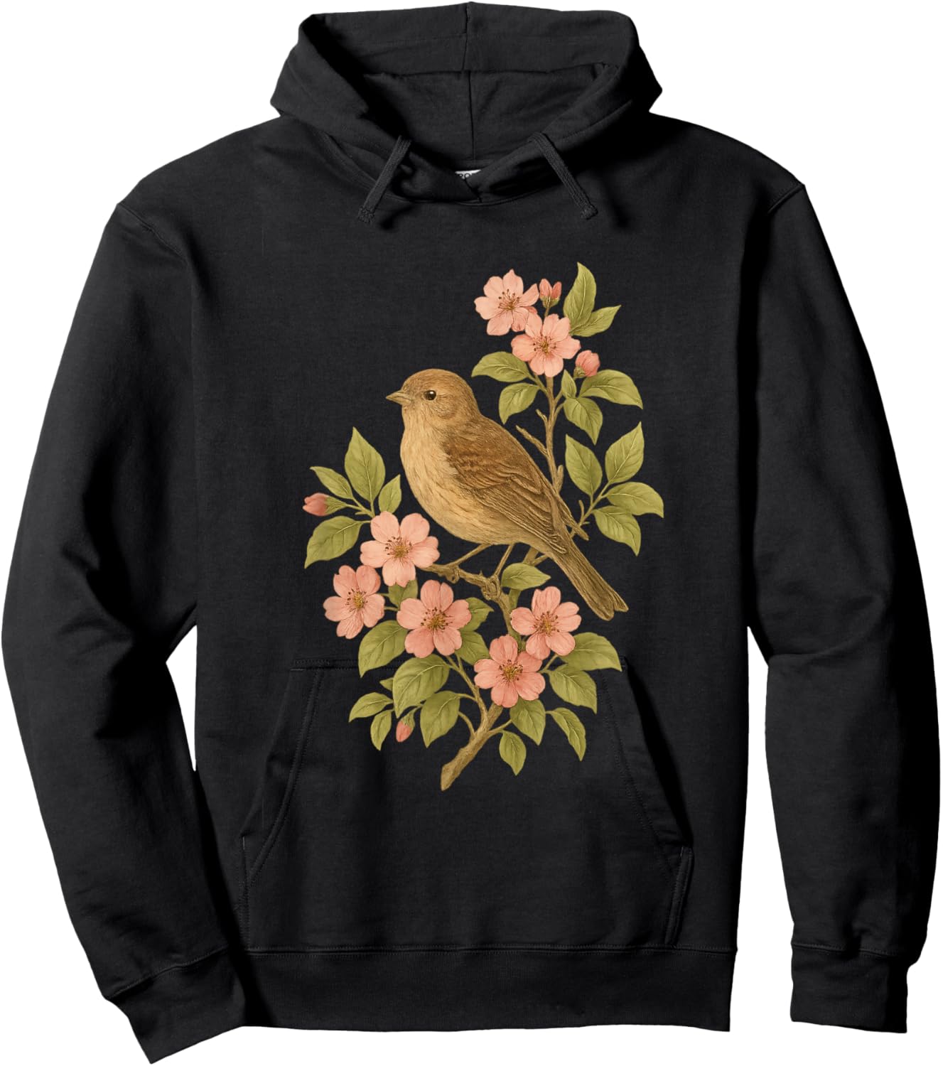 Vintage Songbird Blossoms Botanical Birds Lovers Flowers Hoodie - Hoodie | Black