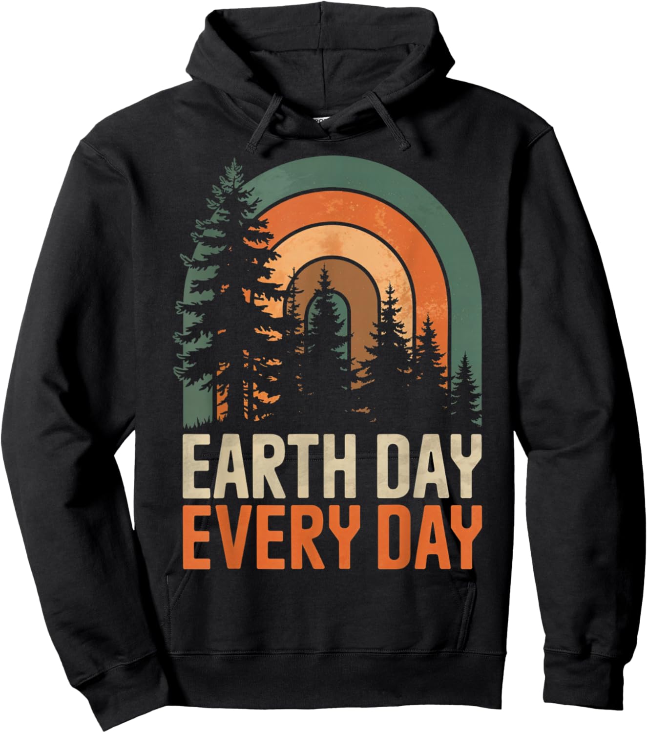 Earth Day Every Day Retro Forest Rainbow Nature 70s Art Hoodie - Hoodie | Black