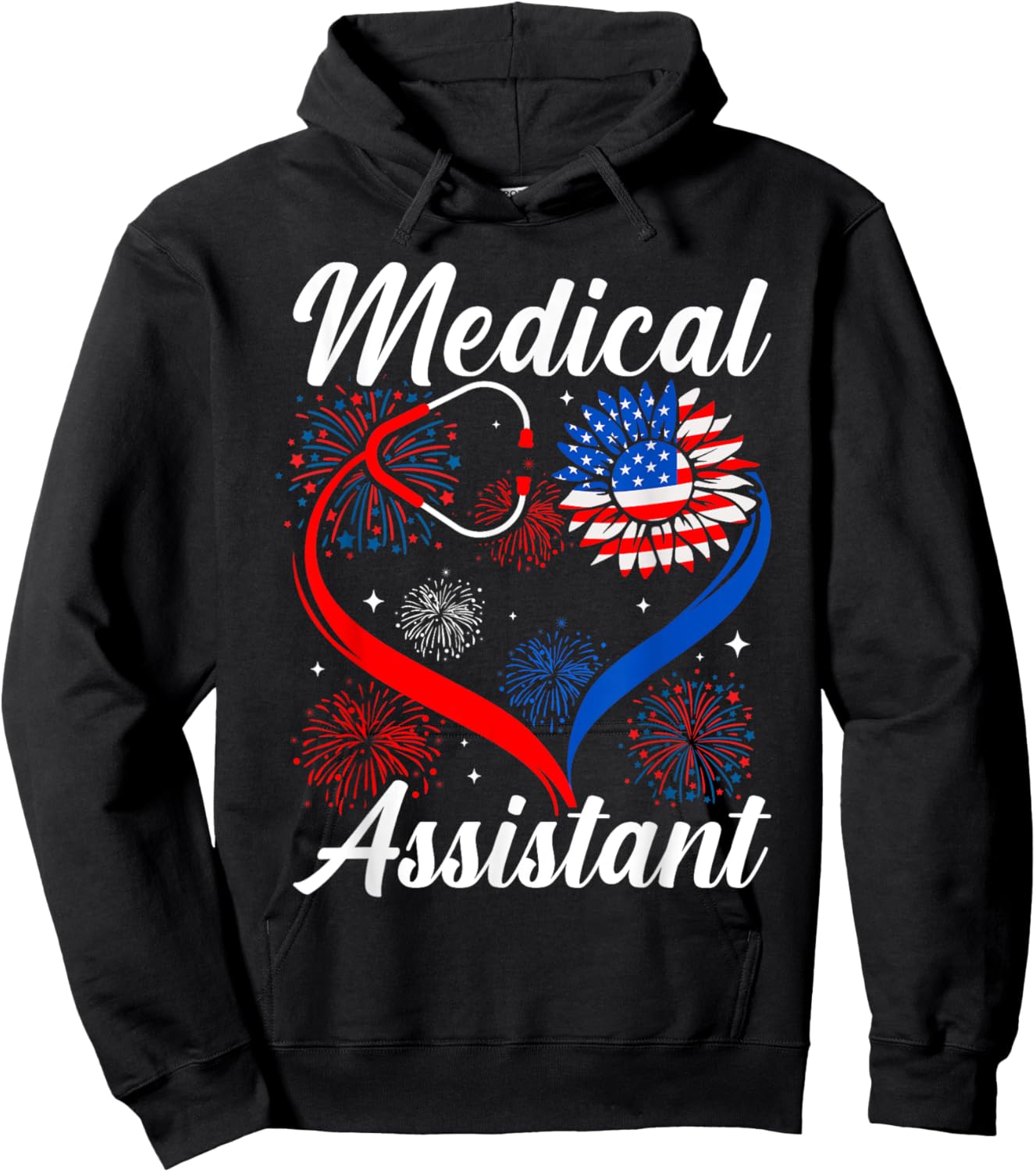 Medical Assistant Sunflower American Flag 4th Of July Women Kids Men Hoodie - Hoodie | Black