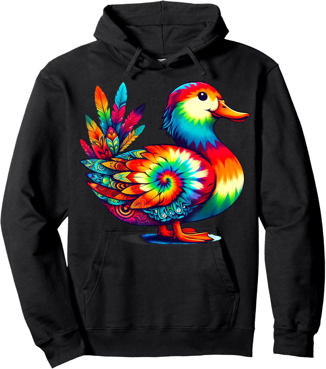 Cool Duck Graphic Spirit Animal Illustration Tie Dye Art Hoodie - Hoodie | Black
