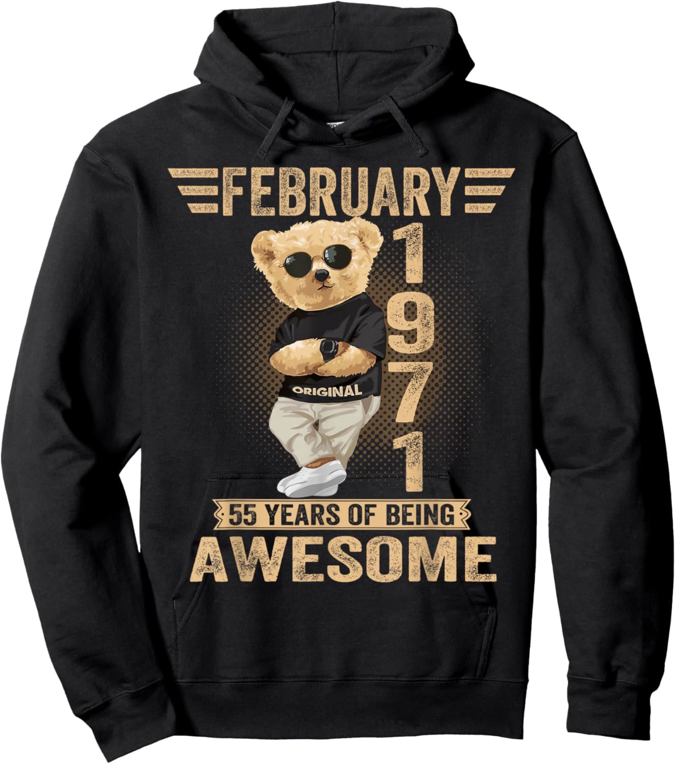 February 55th Birthday Men Women 1971 Great Teddy Bear Hoodie - Hoodie | Black