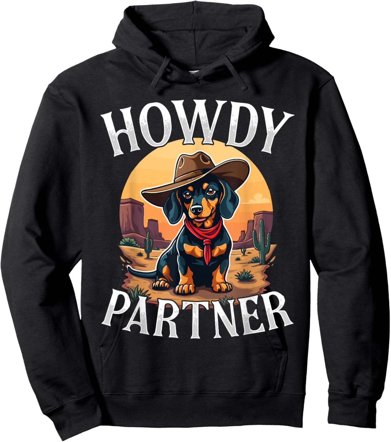 Howdy Partner Dachshund Doxie Wiener Dog Cowboy Western Hoodie - Hoodie | Black