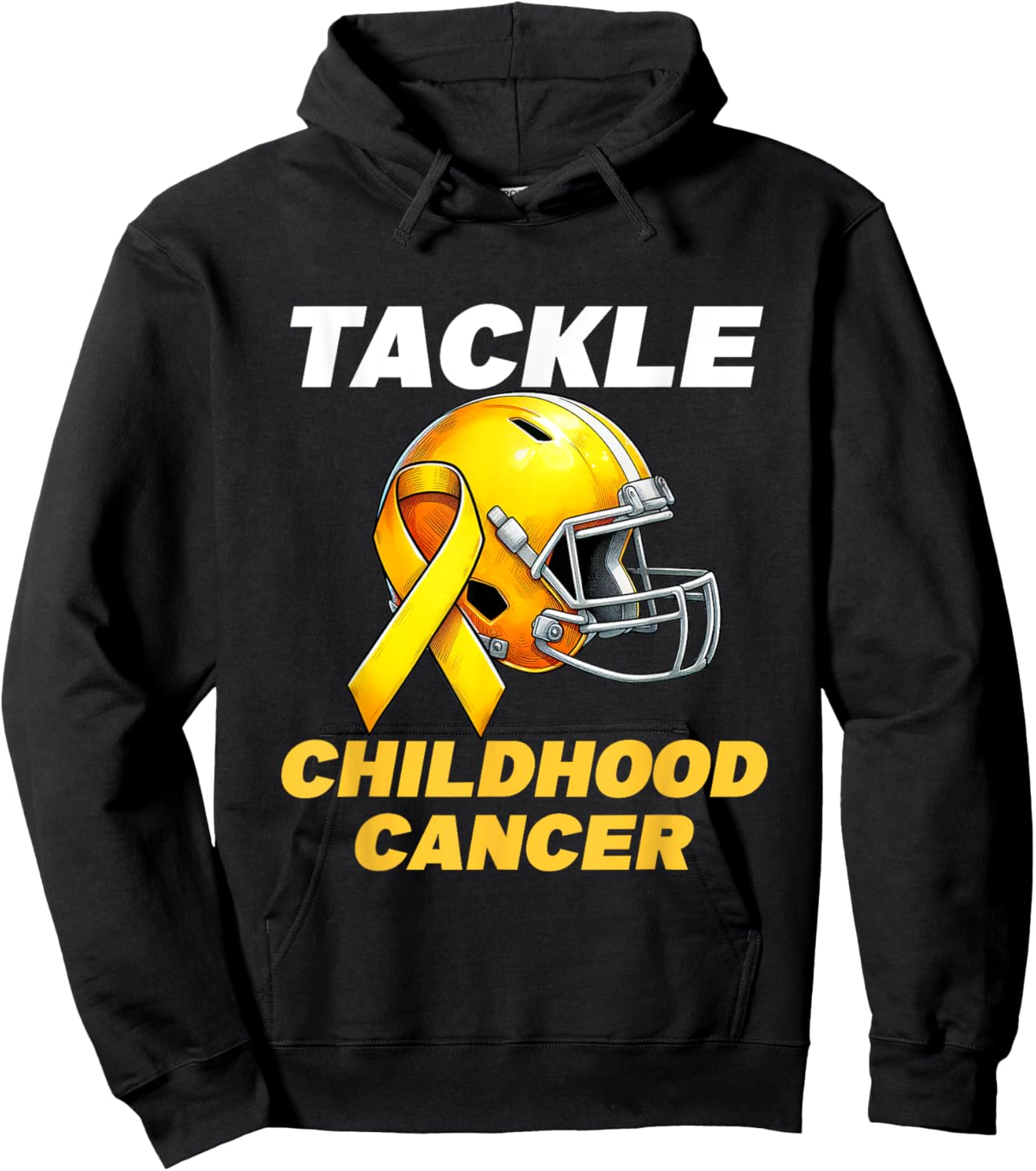 Football Tackle Childhood Cancer Awareness Gold Ribbon Hoodie - Hoodie | Black