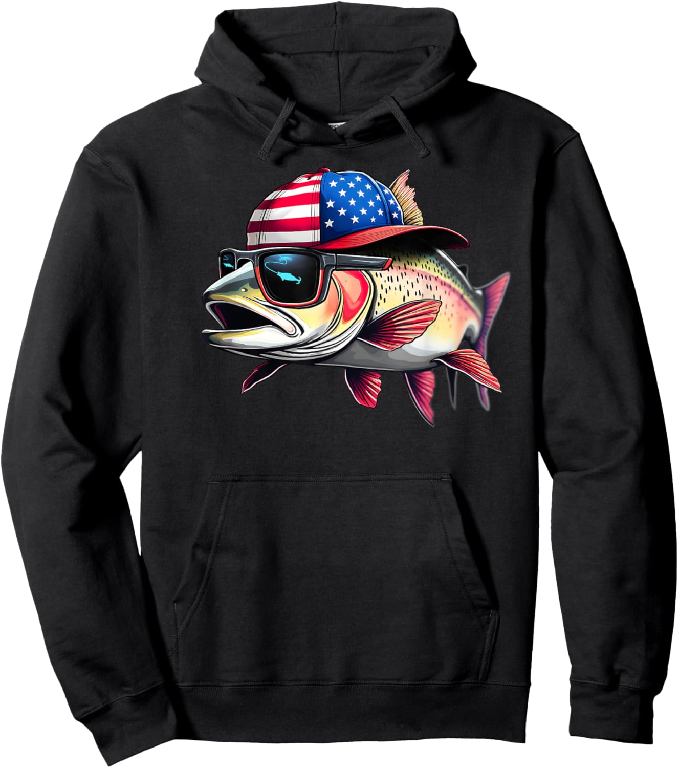 Funny Fishing & Fisherman Rainbow Trout American Flag Hoodie - Hoodie | Black