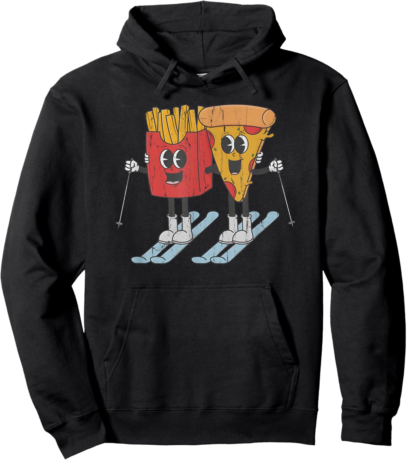 Pizza and French Fry, Funny Ski, Beginner Skier Hoodie - Hoodie | Black