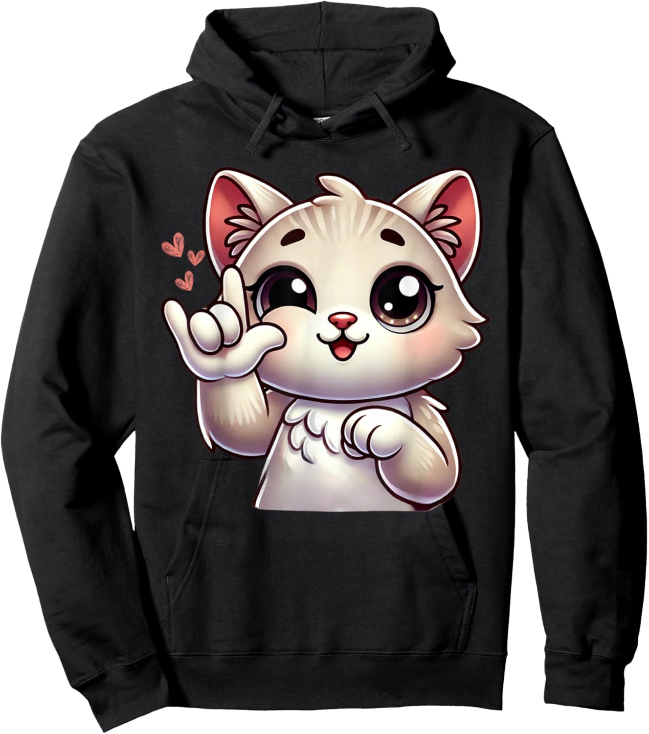 Kitten Cute Cat Making Love You Hand Sign Language ASL Hoodie - Hoodie | Black