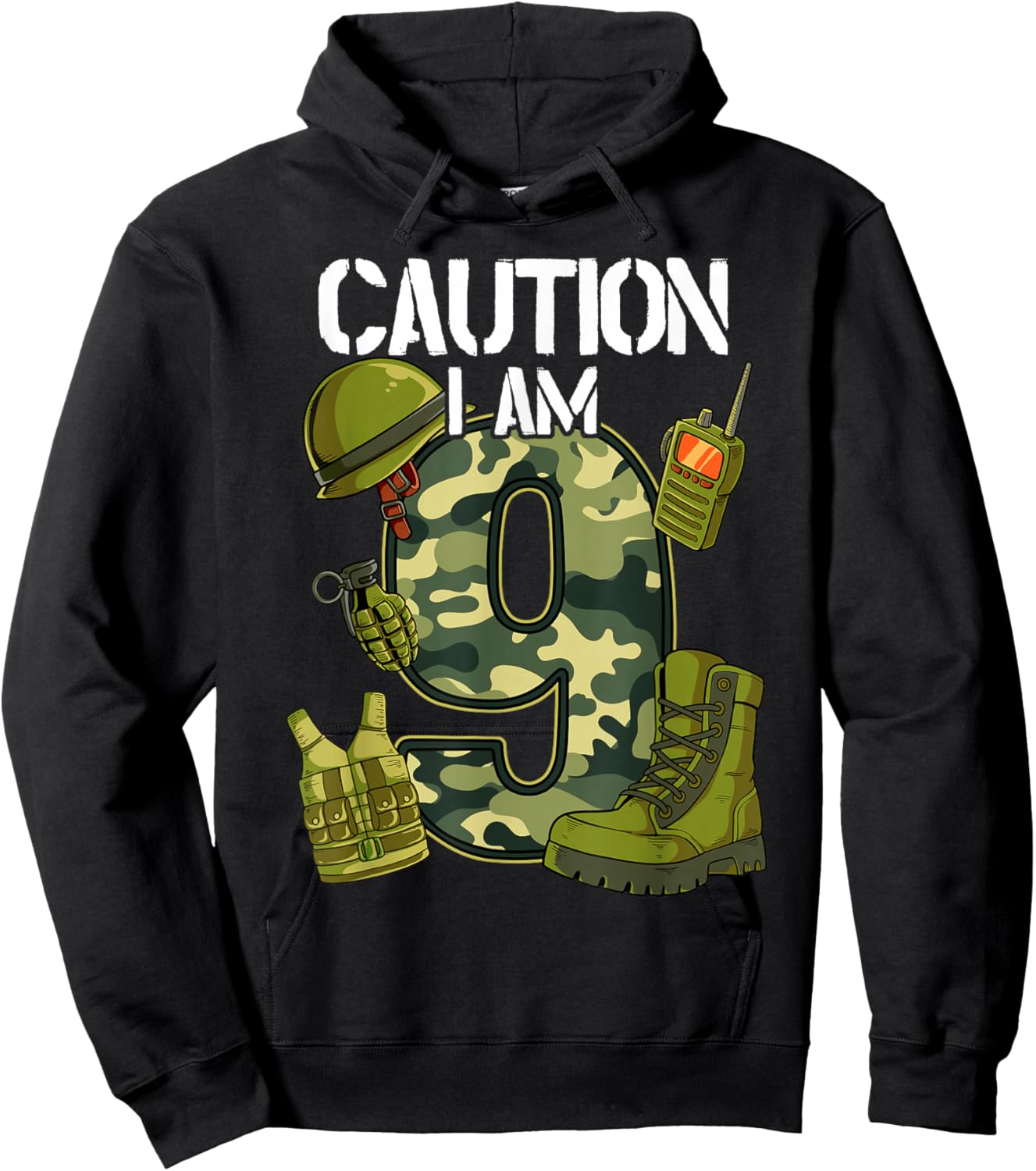 9th Birthday Army Hoodie - Hoodie | Black