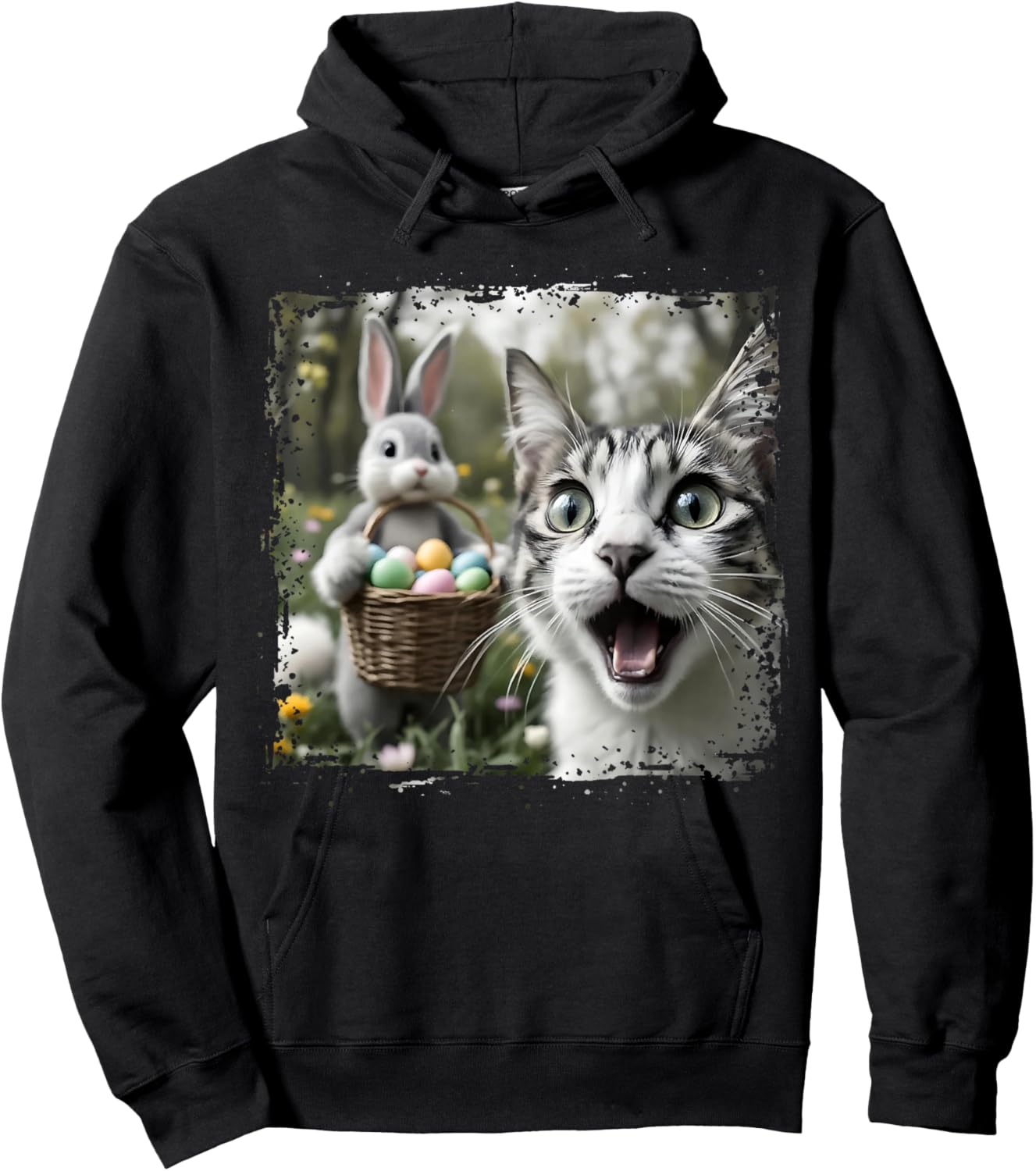 Funny Easter Cat Selfie with Easter Bunny Adults Kids Easter Hoodie - Hoodie | Black