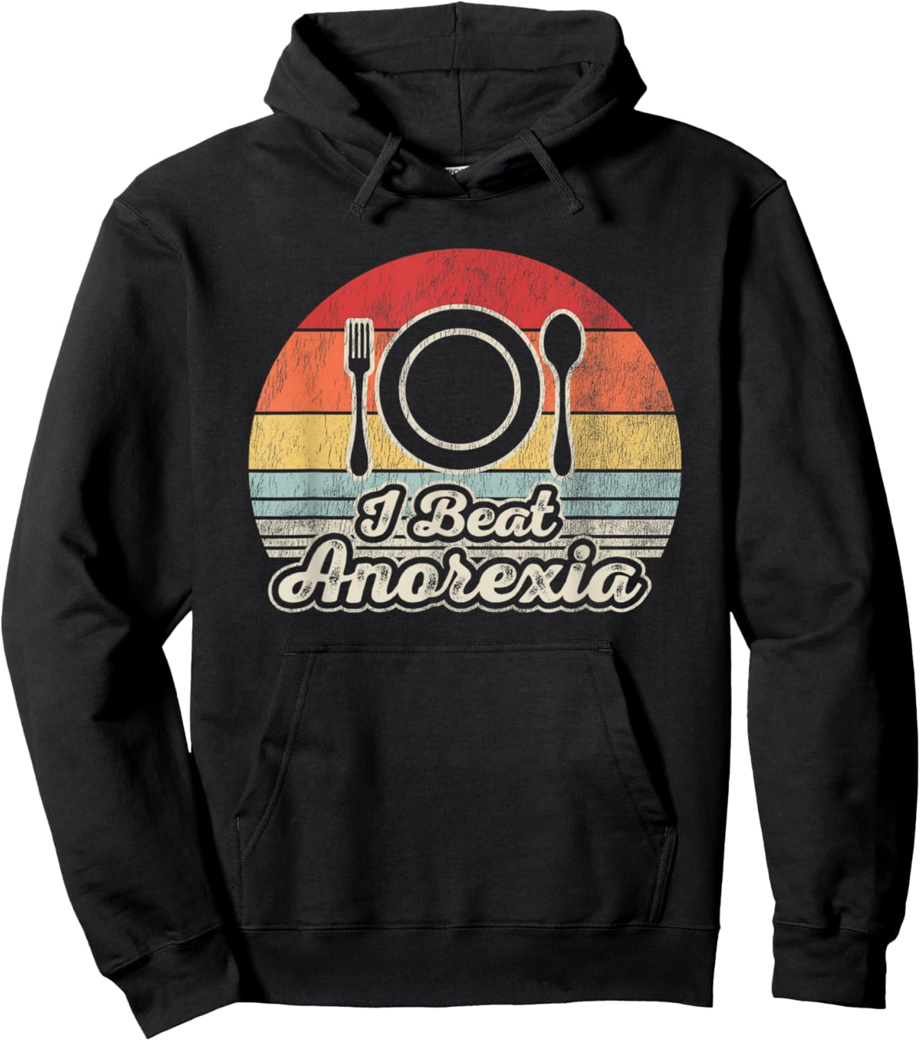I Beat Anorexia Retro Humor Fork Spoon Hoodie - Hoodie | Black
