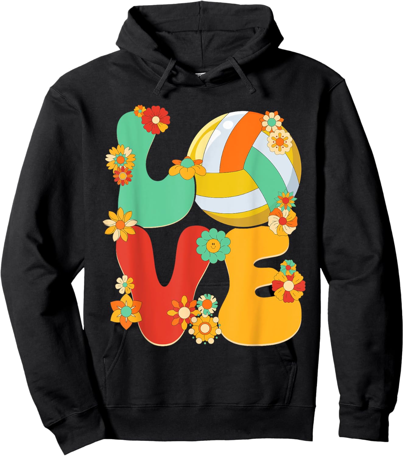 Volleyball Love Shirt Groovy Flower Volleyball Lover Girls Hoodie - Hoodie | Black