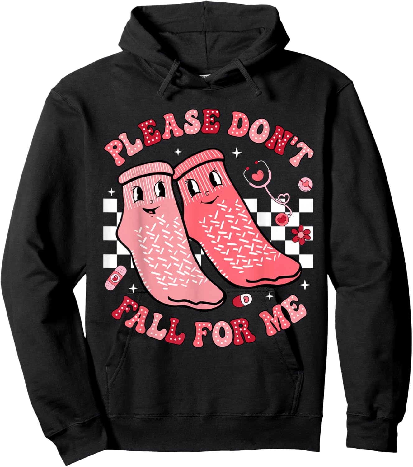 Nurse Valentine Non Slip Socks Please Don't Fall For Me Hoodie - Hoodie | Black