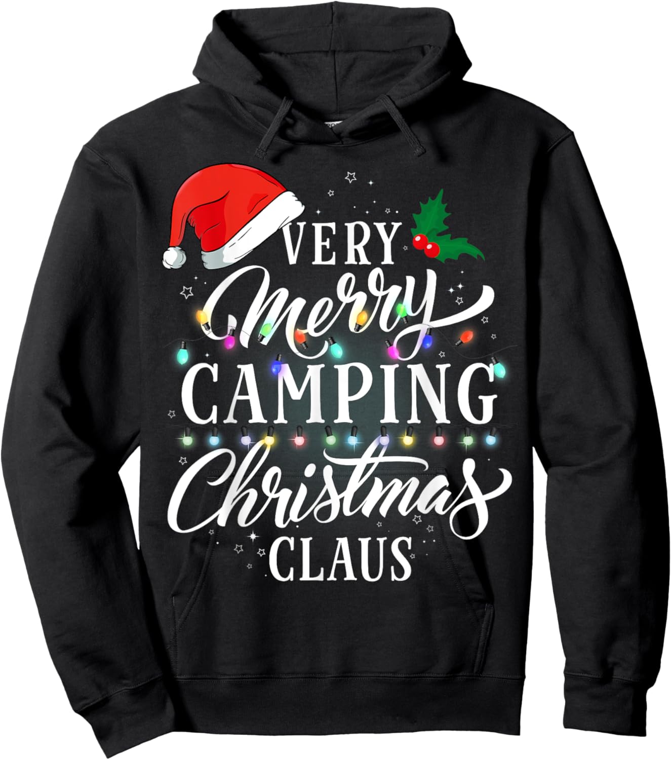 Very Merry Camping Christmas Claus Pajamas Hoodie - Hoodie | Black