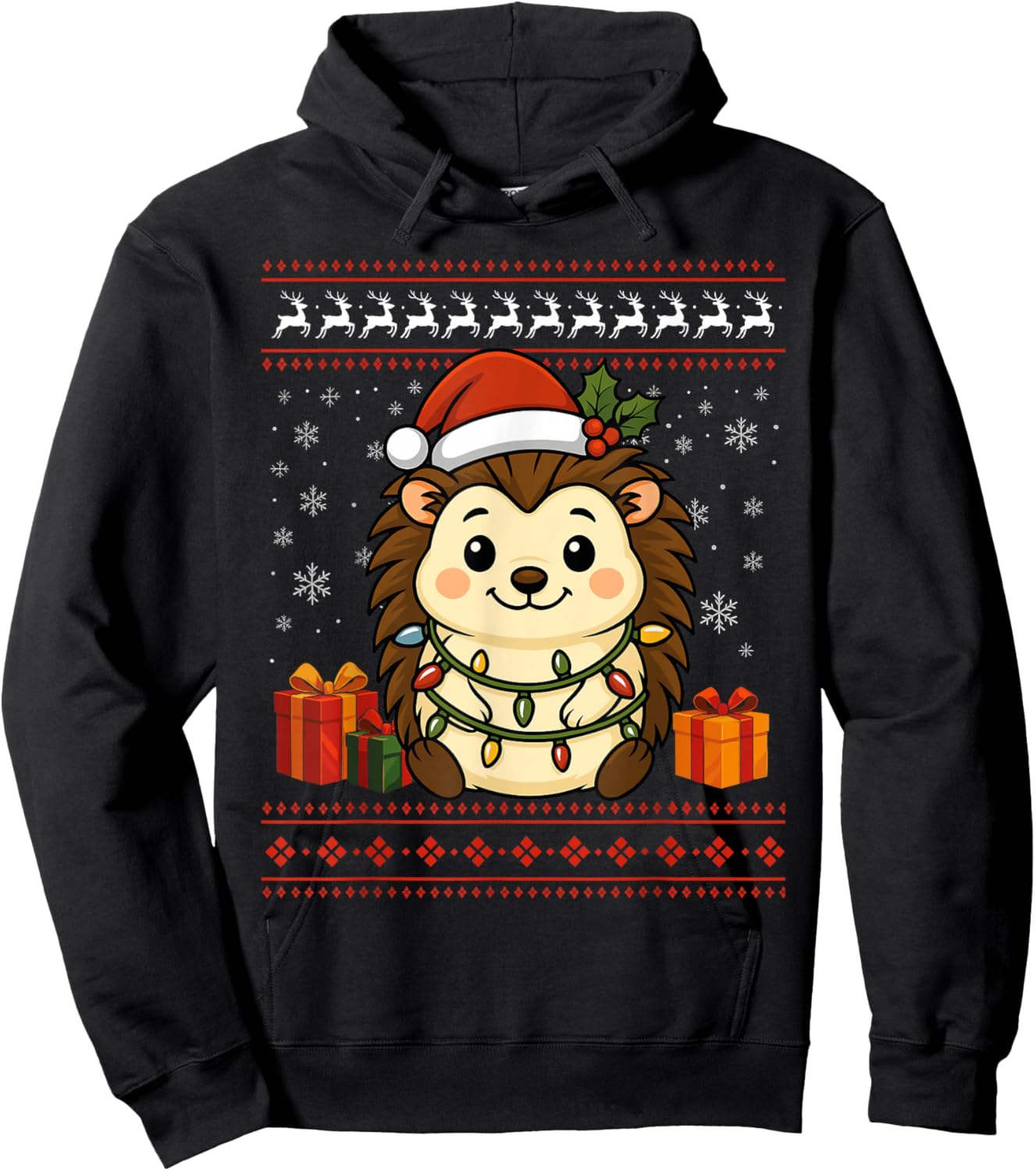 Hedgehog Ugly Christmas Jumper Hedgehog Hoodie - Hoodie | Black