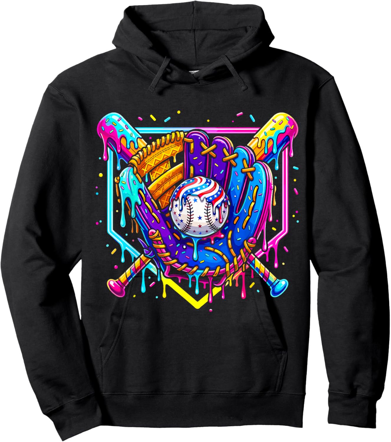 Baseball Ice Cream Drip for Boys Youth Kids Baseball Stuff Hoodie - Hoodie | Black