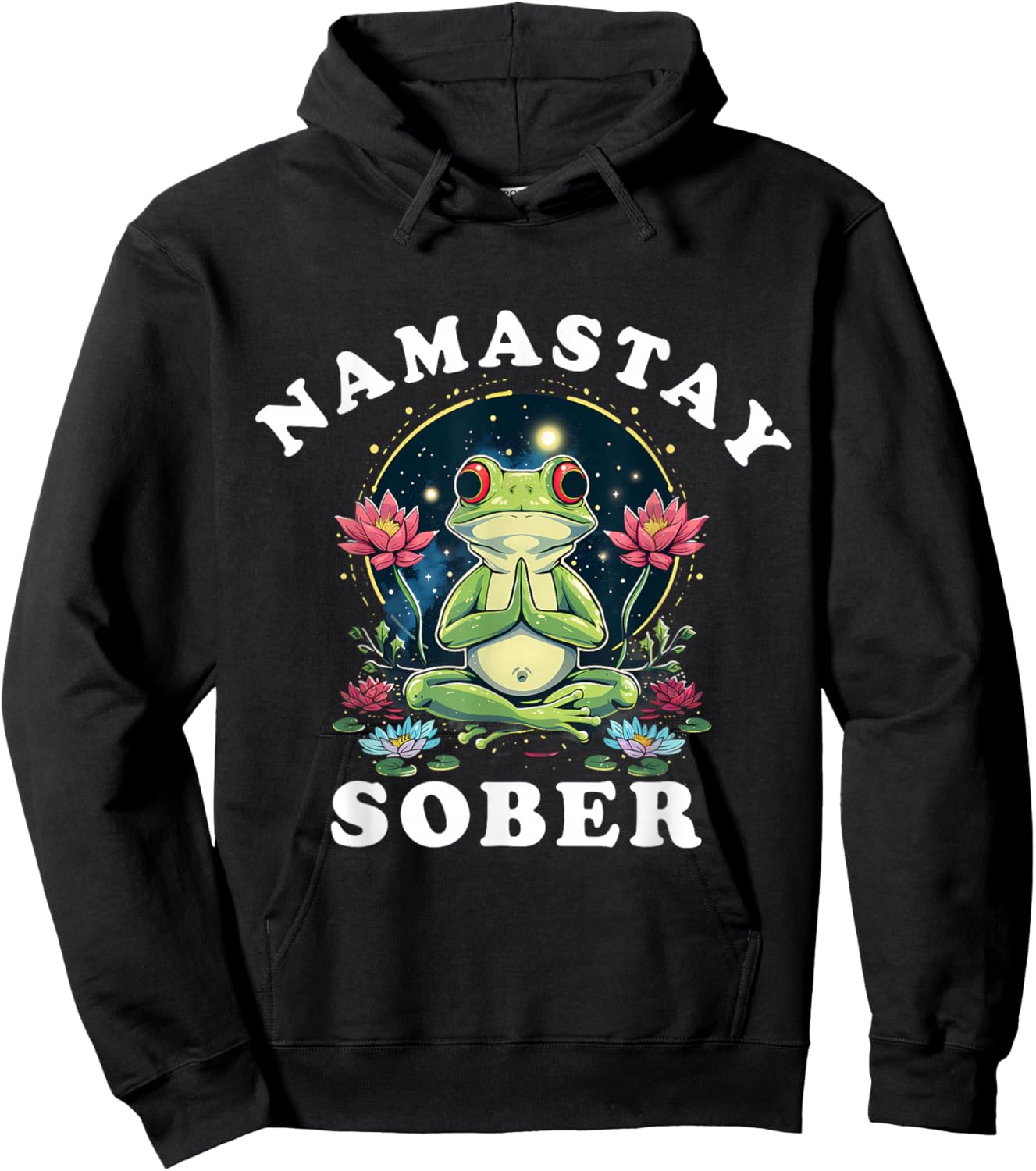Namastay Sober Frog Toad 12 Step Recovery Mediation Floral Hoodie - Hoodie | Black