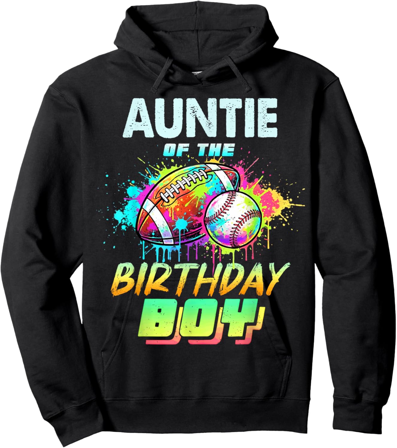 Auntie of The Birthday Boy Baseball Football Colorful Hoodie - Hoodie | Black