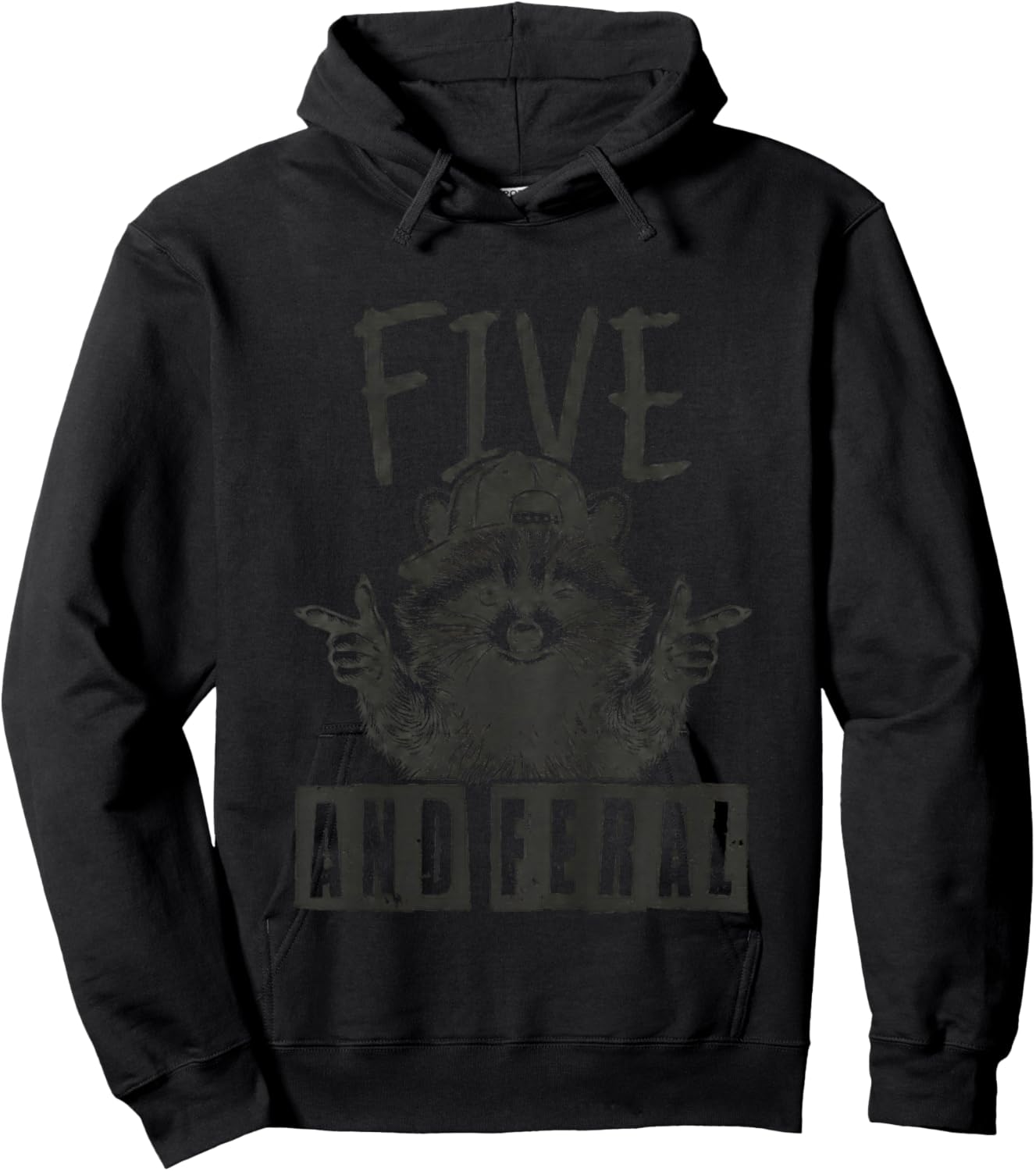Kids Feral and Five Raccoon 5th Birthday Girls Boys Kids Hoodie - Hoodie | Black