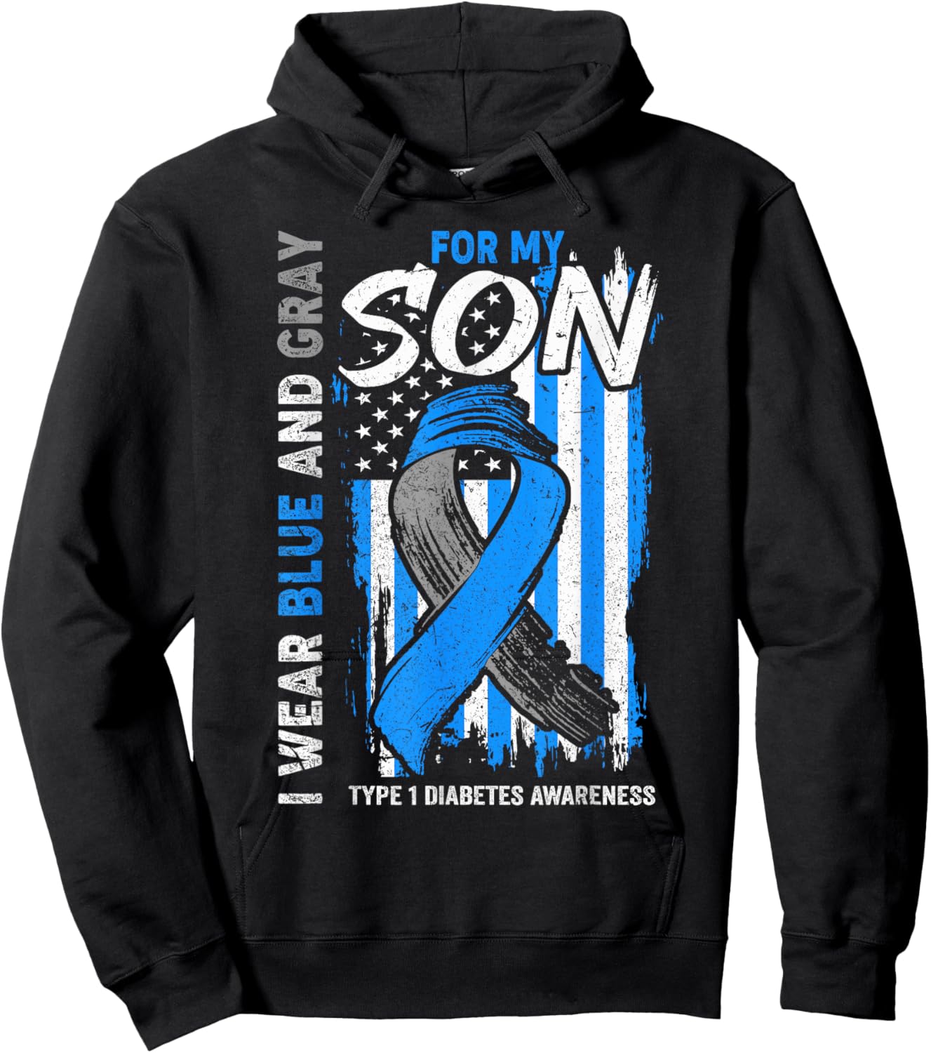 I Wear Blue And Grey For My Son Type 1 Diabete Awareness Hoodie - Hoodie | Black