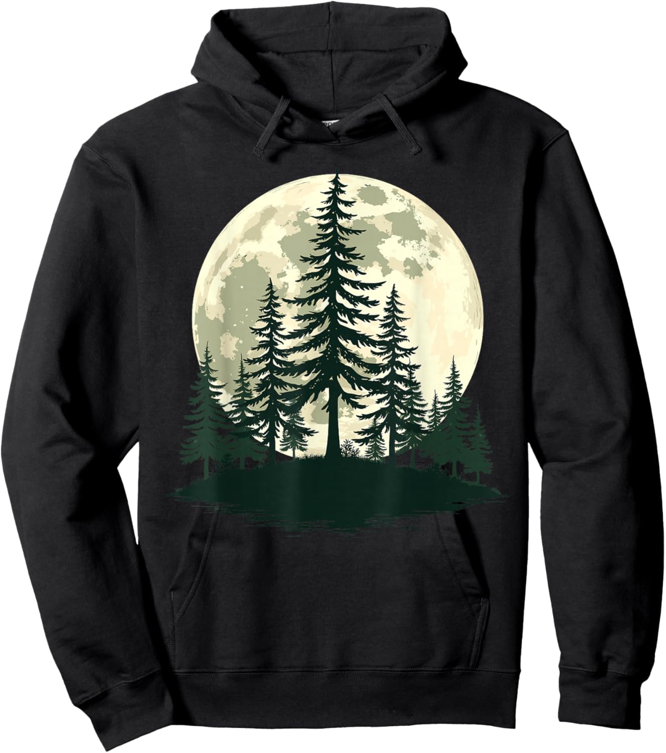 Retro Full Moon Nature Forest Trees Outdoor Hoodie - Hoodie | Black