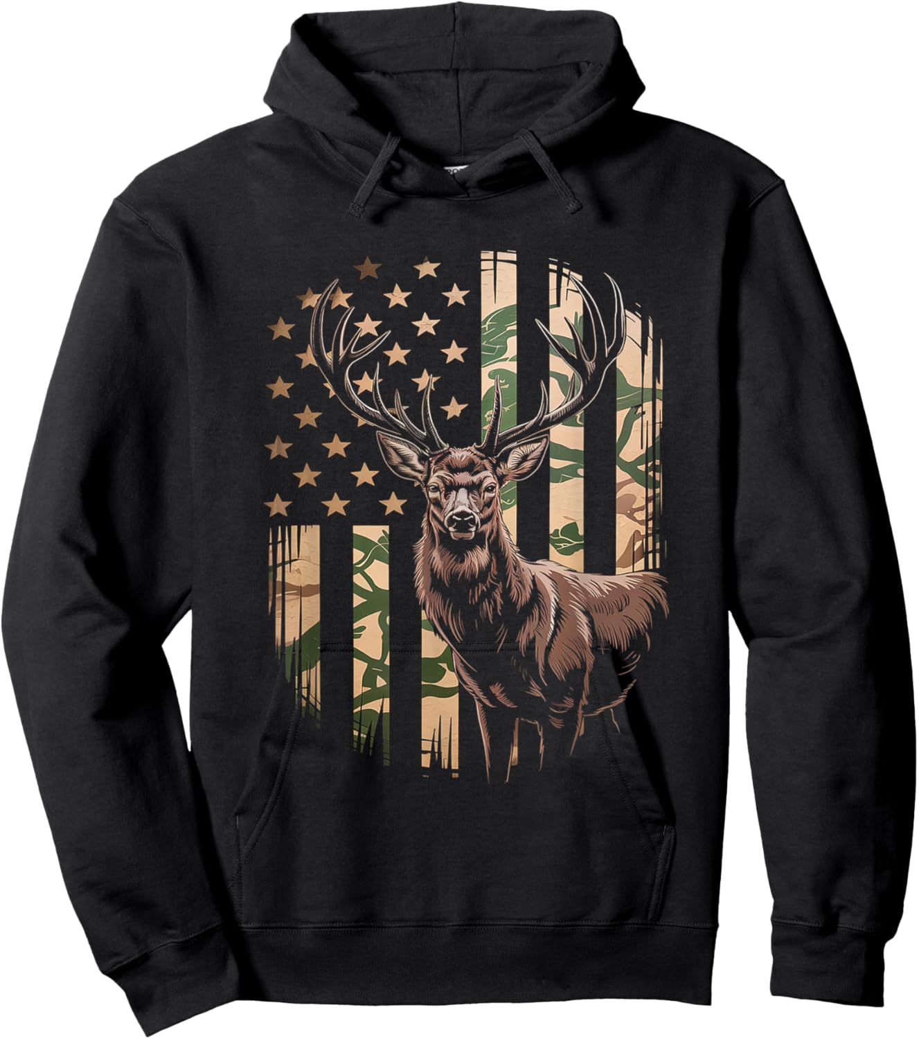 Deer Hunting Camo American Flag - Buck USA Hoodie - Hoodie | Black